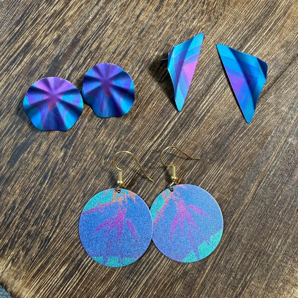 3 Pair Holly Yashi style Niobium Triangle and Circle Earrings